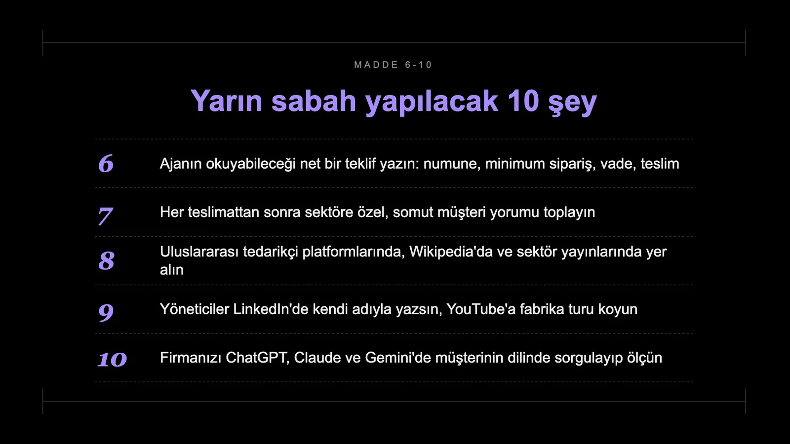 Slayt 84: Yarın sabah yapılacak 10 şey (6-10).